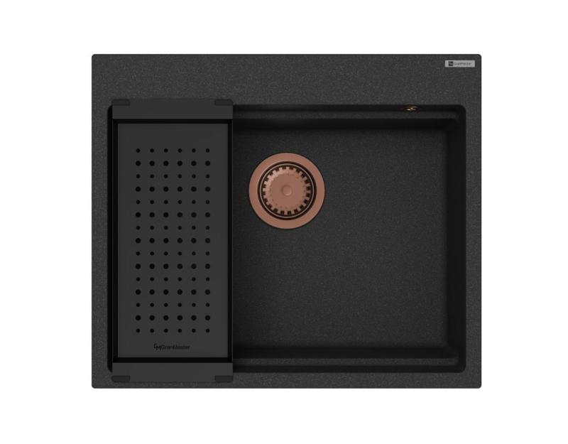 ΓρανίτηςMy Steam γρανιτένιος νεροχύτης 56x48 εκατοστά μαύρος επιφάνειας με χάλκινο βύσμα συμπεριλαμβανομένων των αξεσουάρ 1208967234