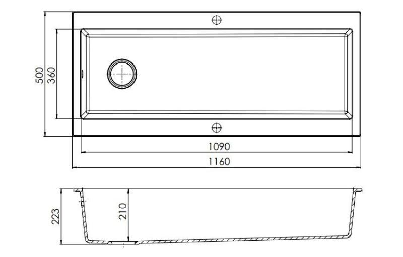 GraniteMy Trog γρανιτένιος πολύ μεγάλος μαύρος νεροχύτης 116x50 cm μαύρος επιφάνεια με τρύπα για βρύση με βαλβίδα από ανοξείδωτο ατσάλι 1208967236