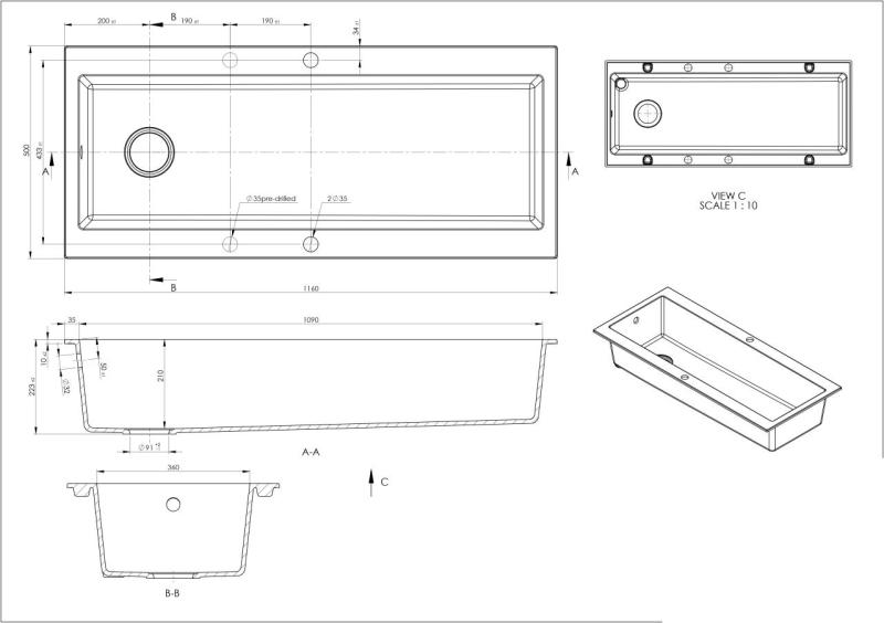 GraniteMy Trog γρανιτένιος πολύ μεγάλος μαύρος νεροχύτης 116x50 cm μαύρος επιφάνεια με τρύπα για βρύση με βαλβίδα από ανοξείδωτο ατσάλι 1208967236