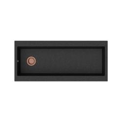 GraniteMy Τrog γρανιτένιος πολύ μεγάλος μαύρος νεροχύτης 116x50 cm μαύρος επιτραπέζιος με οπή για μπαταρία με χάλκινο πώμα 1208967238