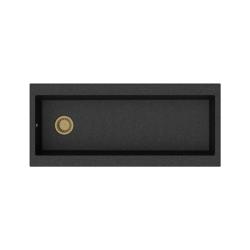 GraniteMy Trog γρανίτης πολύ μεγάλος μαύρος νεροχύτης 116x50 cm μαύρος επάνω πάγκος με θέση για μπαταρία με χρυσή τάπα 1208967239