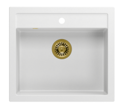 Quadri Αγροικία αγροτικού στυλ ενδιάμεσος ή επιτραπέζιος νεροχύτης από γρανίτη ματ λευκός με χρυσό βύσμα 595x540mm 1208967264