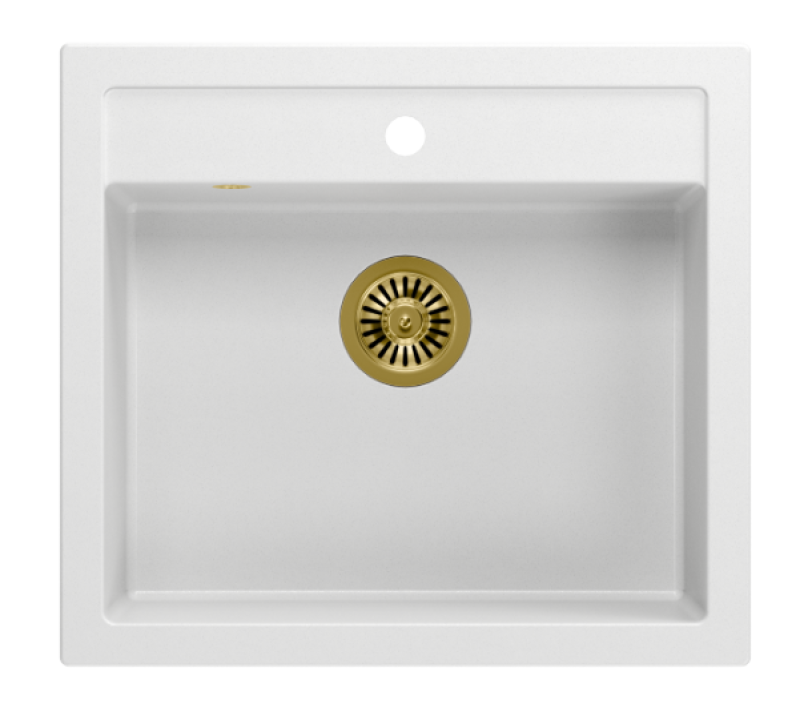 Quadri Αγροικία αγροτικού στυλ ενδιάμεσος ή επιτραπέζιος νεροχύτης από γρανίτη ματ λευκός με χρυσό βύσμα 595x540mm 1208967264