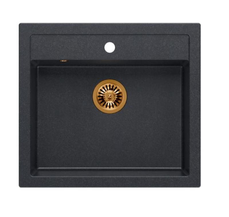 Quadri Farmhouse εξοχική ή ενσωματωμένη γρανιτένια νεροχύτη σε ανθρακί με χάλκινη τάπα 595x540mm 1208967266