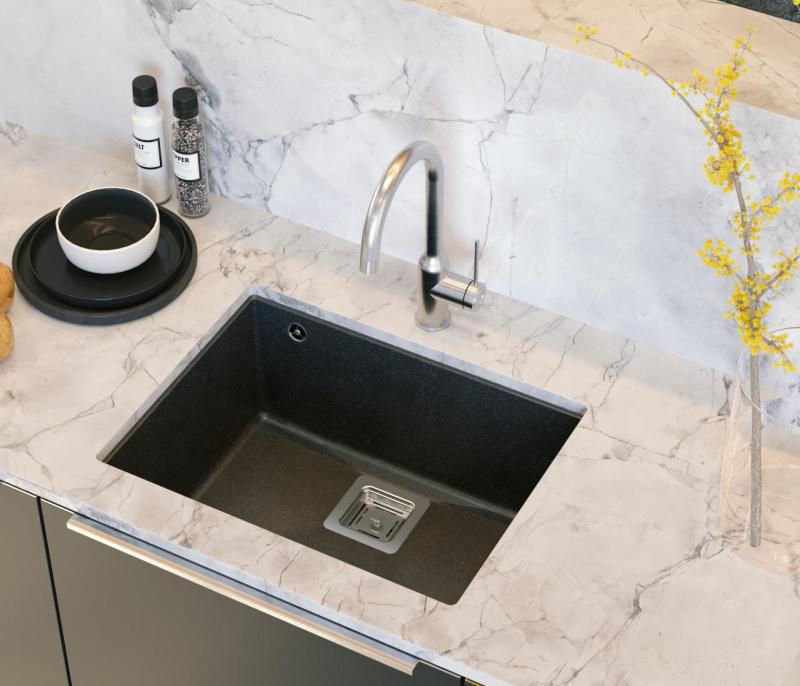 Quadri Quadrangle ανθρακί γρανίτης νιπτήρας υποβολής 55x42cm με ανοξείδωτο βύσμα 1208967273