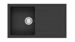 GraniteMy Vesi γρανίτης επιφάνειας μαύρος νεροχύτης 86x50cm με στάγδηνη αντίστροφη με πρίζα ανοξείδωτου χάλυβα 1208967279