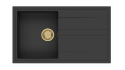 GraniteMy Vesi γρανίτης επιφανειακό μαύρο νεροχύτη 86x50cm με στάγδην αντιστροφή με χρυσή βύσμα 1208967289