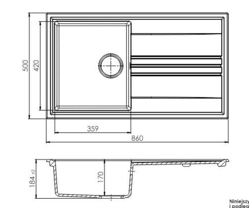 GraniteMy Vesi γρανιτένιος επιφανειακός μαύρος νεροχύτης 86x50cm με αποστράγγιση αντιστρεπτή με χάλκινο φις 1208967290