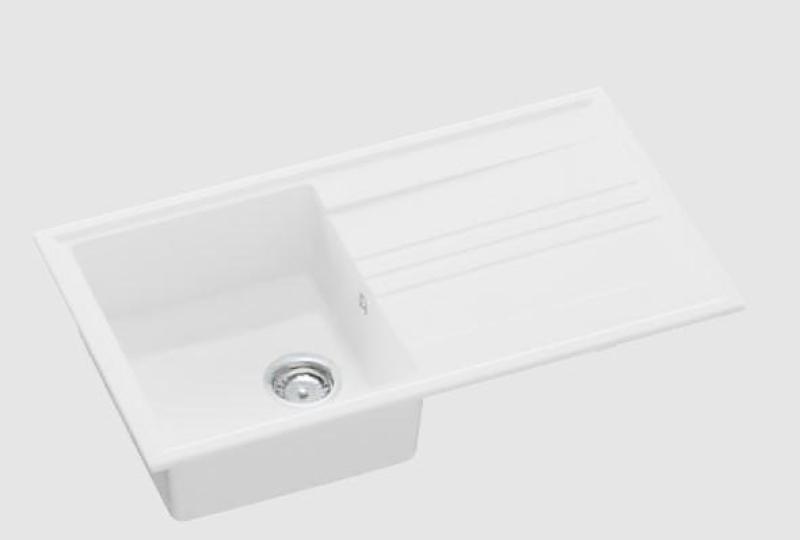 GraniteMy Vesi γρανίτη επικαθήμενο λευκό νεροχύτη 86x50cm με στραγγιστήρα αναστρέψιμο με ανοξείδωτο πώμα 1208967291