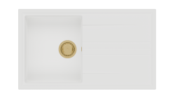 GraniteMy Vesi γρανίτης επικαθήμενος λευκός νεροχύτης 86x50εκ με στραγγιστήρα αντιστρεφόμενος με χρυσή βύσμα 1208967293