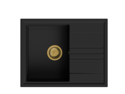 GraniteMy Vesi γρανίτης επικαθήμενος μαύρος νεροχύτης 64x50cm με στραγγιστήρα αναστρέψιμος με χρυσή βύσμα 1208967296