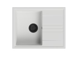 GraniteMy Vesi γρανιτένιος επικαθήμενος λευκός νεροχύτης 64x50cm με στάλαγμα αναστρέψιμος με μαύρο πώμα 1208967299