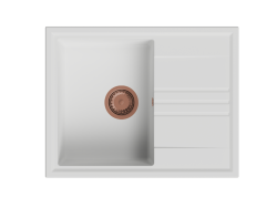 Ο GraniteMy Vesi γρανίτης επικαθήσεως λευκή νεροχύτη 64x50εκ με στραγγιστήρα αναστρέψιμος με χάλκινο πώμα 1208967301