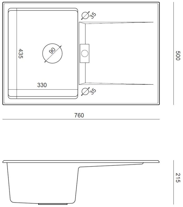 Quadri Minton Γρανιτένιος Νεροχύτης Επιτραπέζιος Μαύρος 76x50cm με Αναστρέψιμη Επιφάνεια Στραγγίσματος και Ανοξείδωτη Βαλβίδα - 1208967303