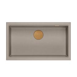 Quadri Newport II μεγάλος και βαθύς νεροχύτης από γρανίτη, επιφανειακής και υποεπιφανειακής τοποθέτησης, σε χρώμα ταουπ, 76x45cm, με χάλκινη τάπα 1208967308.