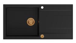 Quadri Luton μαύρος γρανιτένιος νεροχύτης με επιφάνεια αποστράγγισης αναστρέψιμος 100x50cm με χάλκινη τάπα 1208967316