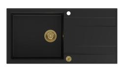 Quadri Luton μαύρος γρανιτένιος εντοιχισμένος νεροχύτης με επιφάνεια αποστράγγισης αναστρέψιμος 100x50cm με χρυσό βύσμα 1208967317