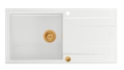 Quadri Luton λευκός γρανιτένιος εντοιχισμένος νεροχύτης με αποστραγγιστική επιφάνεια, αναστρέψιμος 100x50εκ με χάλκινη τάπα 1208967318