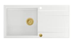 Quadri Luton λευκός γρανιτένιος νεροχύτης επιφάνειας με περιοχή αποστράγγισης αναστρέψιμη 100x50cm με χρυσό βύσμα 1208967319