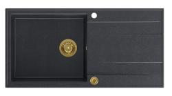 Quadri Luton ανθρακί γρανίτης εντοιχιζόμενος νεροχύτης με επιφάνεια αποστράγγισης αναστρέψιμος 100x50cm με χρυσό βύσμα 1208967322