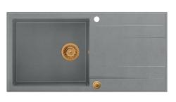 Quadri Luton γκρι γρανίτης επάνω πάγκου νεροχύτης με αναστρέψιμη επιφάνεια αποστράγγισης 100x50cm με χάλκινη τάπα 1208967324