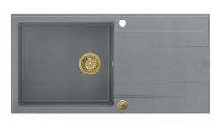 Quadri Luton γκρι γρανίτης επιτραπέζιος νεροχύτης με επιφάνεια αποστράγγισης, αναστρέψιμος 100x50cm με χρυσό βύσμα 1208967325