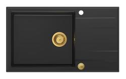 Quadri Luton μαύρος γρανιτένιος μεγάλος νεροχύτης επιφάνειας με αποστραγγιστική επιφάνεια αναστρέψιμος 86x50cm με χρυσό βύσμα 1208967327
