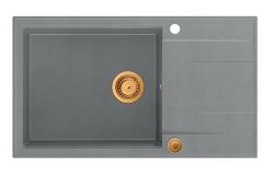 Quadri Luton γκρι γρανιτένιος μεγάλος επάνω πάγκος νεροχύτης με αναστρέψιμη επιφάνεια αποστράγγισης 86x50cm με χάλκινη τάπα 1208967331