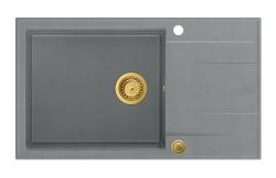 Quadri Luton γκρι γρανίτης μεγάλος επιτραπέζιος νεροχύτης με επιφάνεια αποστράγγισης αναστρέψιμος 86x50cm με χρυσό βύσμα 1208967332