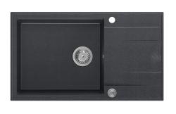 Quadri Luton ανθρακί γρανίτης μεγάλη εντοιχισμένη νεροχύτης με επιφάνεια στραγγίσματος, αναστρέψιμος 86x50cm με ανοξείδωτο ατσάλι βαλβίδα 1208967333