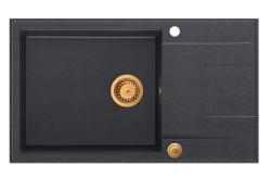 Quadri Luton ανθρακί γρανίτης μεγάλος εντοιχιζόμενος νεροχύτης με επιφάνεια αποστράγγισης αναστρέψιμος 86x50cm με χάλκινο βύσμα 1208967335