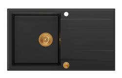 Quadri Luton μαύρος γρανιτένιος εντοιχιζόμενος νεροχύτης με επιφάνεια αποστράγγισης, αναστρέψιμος 86x50cm με χάλκινη τάπα 1208967337