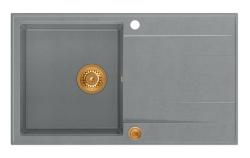 Quadri Luton γκρι γρανίτης εντοιχισμένος νεροχύτης με επιφάνεια αποστράγγισης αναστρέψιμη 86x50cm με χάλκινη τάπα 1208967342