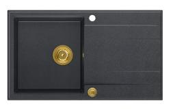 Quadri Luton ανθρακί γρανίτης ένθετος νεροχύτης με επιφάνεια αποστράγγισης αναστρέψιμος 86x50cm με χρυσό βύσμα 1208967344