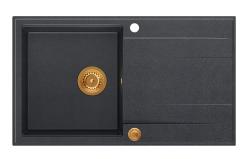 Quadri Luton ανθρακί γρανιτένιο νεροχύτη με αποστραγγιστικό, αναστρέψιμο 86x50cm με χάλκινο πώμα 1208967345