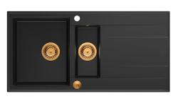 Quadri Luton μαύρος γρανίτης επάνω εγκατεστημένος νεροχύτης 1,5 γούρνες με στραγγιστήρι αναστρέψιμος 100x50cm με χάλκινη τάπα 1208967347