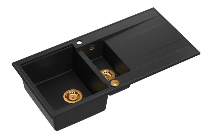 Quadri Luton μαύρος γρανίτης επάνω εγκατεστημένος νεροχύτης 1,5 γούρνες με στραγγιστήρι αναστρέψιμος 100x50cm με χάλκινη τάπα 1208967347