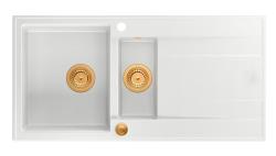 Quadri Luton λευκός γρανίτης εντοιχιζόμενος νεροχύτης 1,5 γούρνες με επιφάνεια αποστράγγισης αναστρέψιμος 100x50cm με χάλκινο πώμα 1208967349