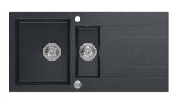 Quadri Luton ανθρακί γρανίτης εντοιχισμένος νεροχύτης 1,5 γούρνες με επιφάνεια αποστράγγισης αναστρέψιμος 100x50cm με ανοξείδωτο βύσμα 1208967353