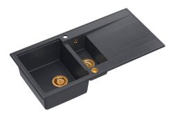 Quadri Luton ανθρακί γρανιτένιο επιτραπέζιο νεροχύτη 1,5 με αποστραγγιστικό, αναστρέψιμο 100x50cm με χάλκινο πώμα 1208967355