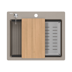 Quadri Durham ταυπέ γρανίτης επιφάνειας νεροχύτης 595x500 με διανομέα σαπουνιού, κοπτική επιφάνεια, εσωτερικό νεροχύτη και ρολό ματ 1208967376