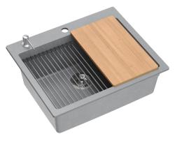 Quadri Durham γκρίζο γρανίτης επιφάνειας νεροχύτη 595x500 με διανομέα σαπουνιού, κοπιδοκάννα, τοποθετημένη λεκάνη και ρολό ματ 1208967378