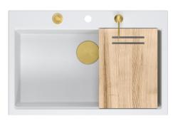 Quadri Hard Rock λευκός γρανίτης επιτραπέζιος μεγάλος νεροχύτης 76x50cm, συμπεριλαμβανομένου χρυσού πώματος και αξεσουάρ 1208967424.