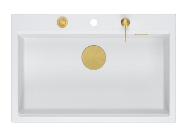 Quadri Hard Rock λευκός γρανίτης επιτραπέζιος μεγάλος νεροχύτης 76x50cm, συμπεριλαμβανομένου χρυσού πώματος και αξεσουάρ 1208967424.