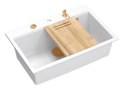 Quadri Hard Rock λευκός γρανίτης επιτραπέζιος μεγάλος νεροχύτης 76x50cm, συμπεριλαμβανομένου χάλκινου πώματος και αξεσουάρ 1208967428.