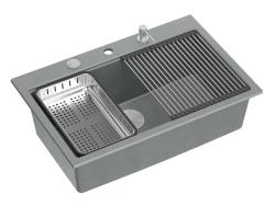 Quadri Hard Rock γκρι γρανίτης επιτραπέζιος μεγάλος νεροχύτης 76x50εκ, συμπεριλαμβανομένου ανοξείδωτου πώματος και αξεσουάρ 1208967430