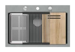 Quadri Hard Rock γκρι γρανίτης επιτραπέζιος μεγάλος νεροχύτης 76x50εκ, συμπεριλαμβανομένου ανοξείδωτου πώματος και αξεσουάρ 1208967430