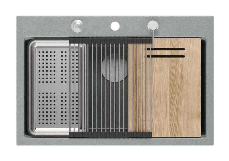 Quadri Hard Rock γκρι γρανίτης επιτραπέζιος μεγάλος νεροχύτης 76x50εκ, συμπεριλαμβανομένου ανοξείδωτου πώματος και αξεσουάρ 1208967430