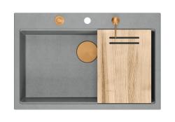 Quadri Hard Rock γκρι γρανίτης επάνω μεγάλος νεροχύτης 76x50εκ, συμπεριλαμβανομένου χάλκινου βύσματος και αξεσουάρ 1208967435