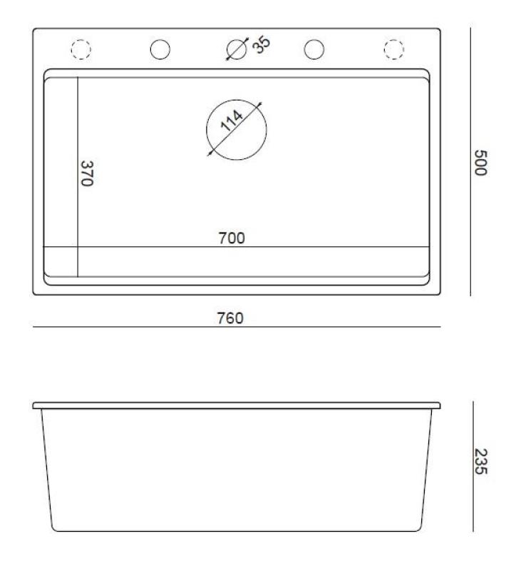 Quadri Hard Rock γκρι γρανίτης επάνω μεγάλος νεροχύτης 76x50εκ, συμπεριλαμβανομένου χάλκινου βύσματος και αξεσουάρ 1208967435
